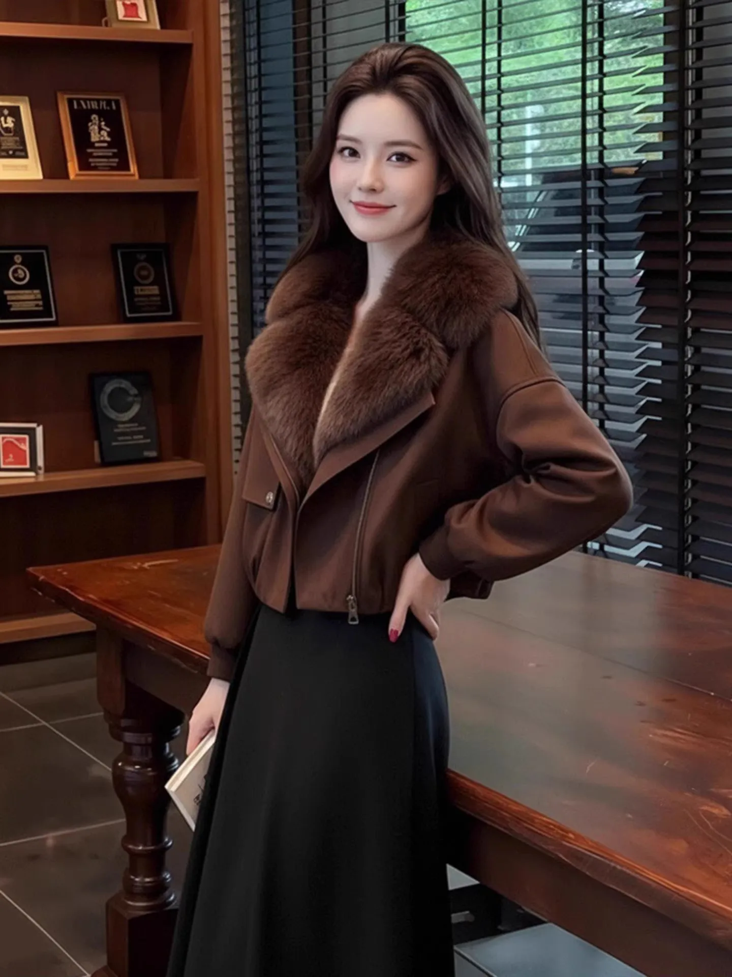 

Ретро коврик Sle, женская хлопковая куртка, теплый меховой воротник, свободный дизайн, корейская версия, зимняя верхняя одежда, пальто