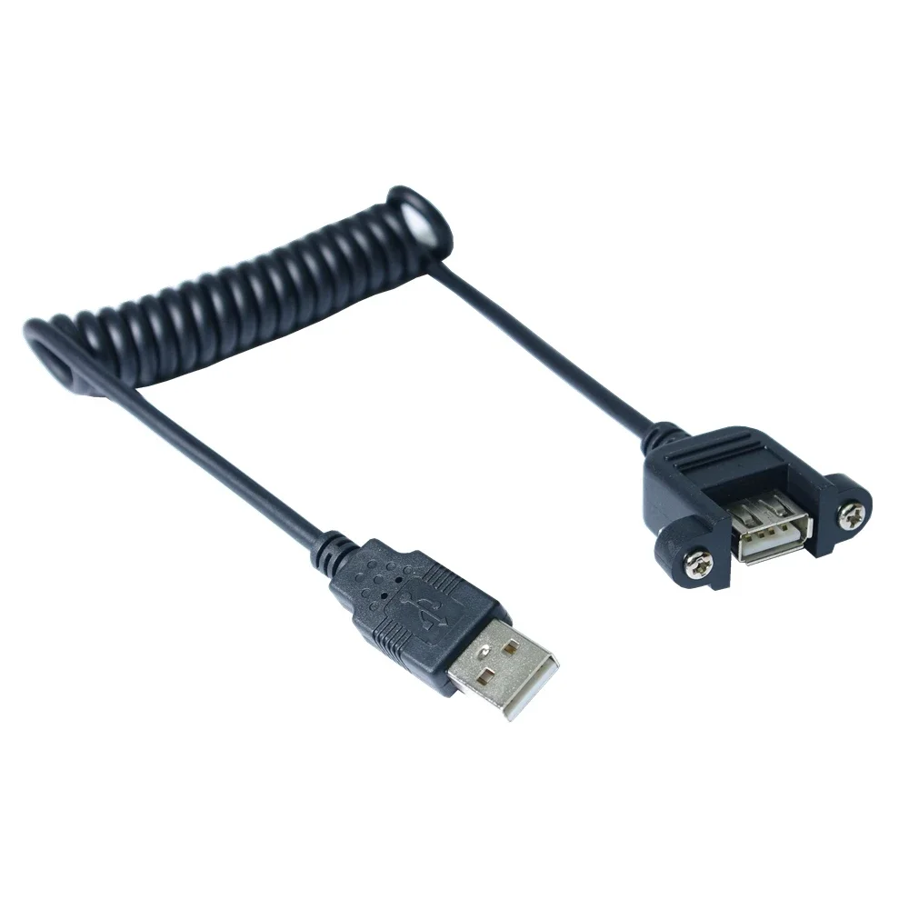 USB 2.0 One Man To Female Track Spring Cable With Panel Mounting Screw Hole