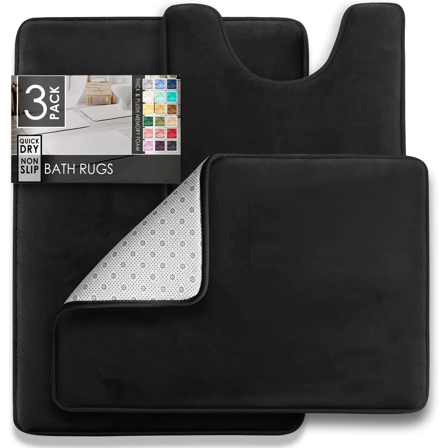 3PC Bathroom Rugs Velvet Memory Foam Non-Slip Bath Rugs 6