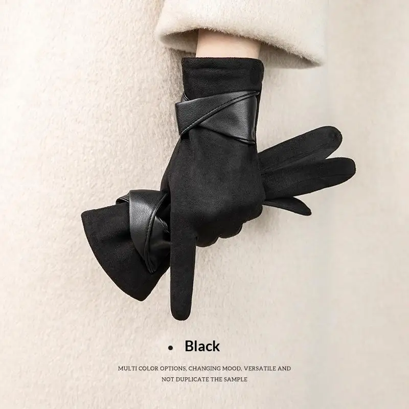 Elegante Damen-Winterhandschuhe aus Wildleder, Touchscreen-kompatibel, mit Samtfutter, warm, 1 Paar für Pendeln und Dates – Detail 8