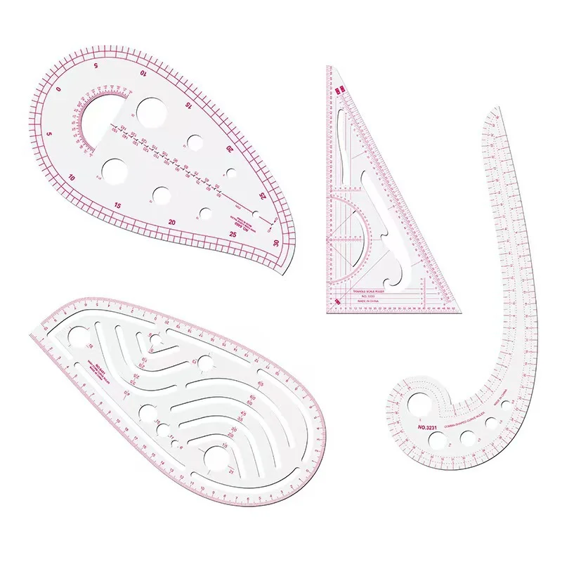 4pcs Set Tailor Measuring Ruler DIY Tailor Patterns Sewing Drawing Fashion Clothing Design Ruler Tool Fabric Cutting Curve Craft