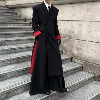 Mens Thin British Red Inner Long Padded Shoulder Suit Fashion Nightclub Stage Youthful Trendy Trench Coat Men'S Clothing 2026 2