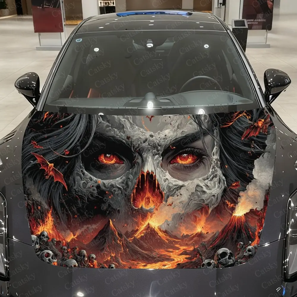 

Purgatory Volcano Skeleton Succubus Car Vinyl Wrap, PVC Material Waterproof Car Hood Sticker, Self-Adhesive Scratch-Resistant St