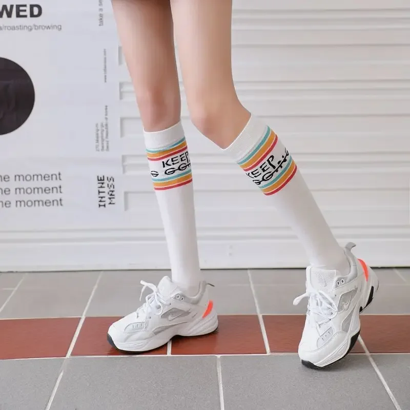 

1 Pairs Women Cotton Knee High Socks Black White Solid Fashion Casual Calf Female Girl Party Dancing Sexy Striped Long Socks