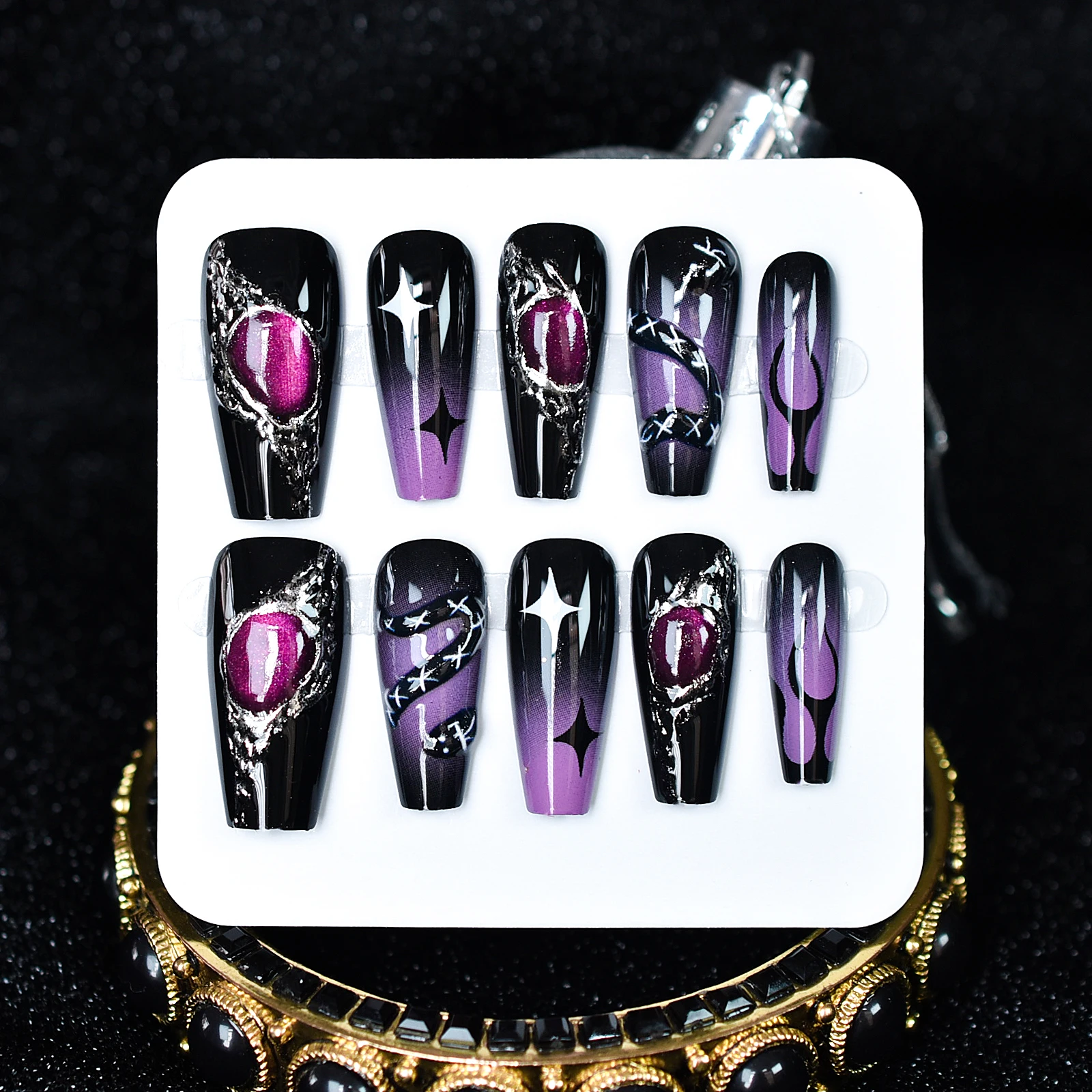 Druk op nagels slang ster vlam cateyes ontwerp ballet lange lengte voor dames meisjes