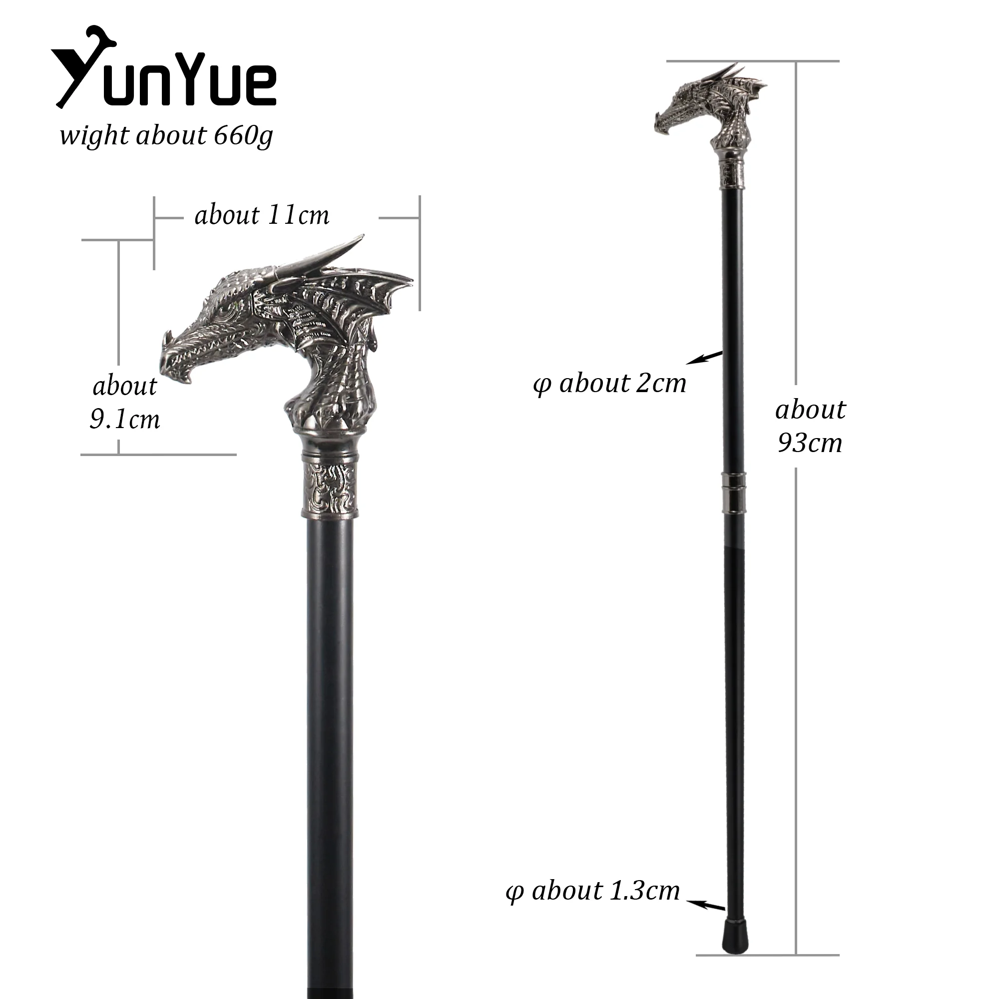 Luxury Silvery Dragon-Head Elegant Walking Stick Canes For Men Fashion Decorative Walking Cane Cos Vintage Party Detachable Cane