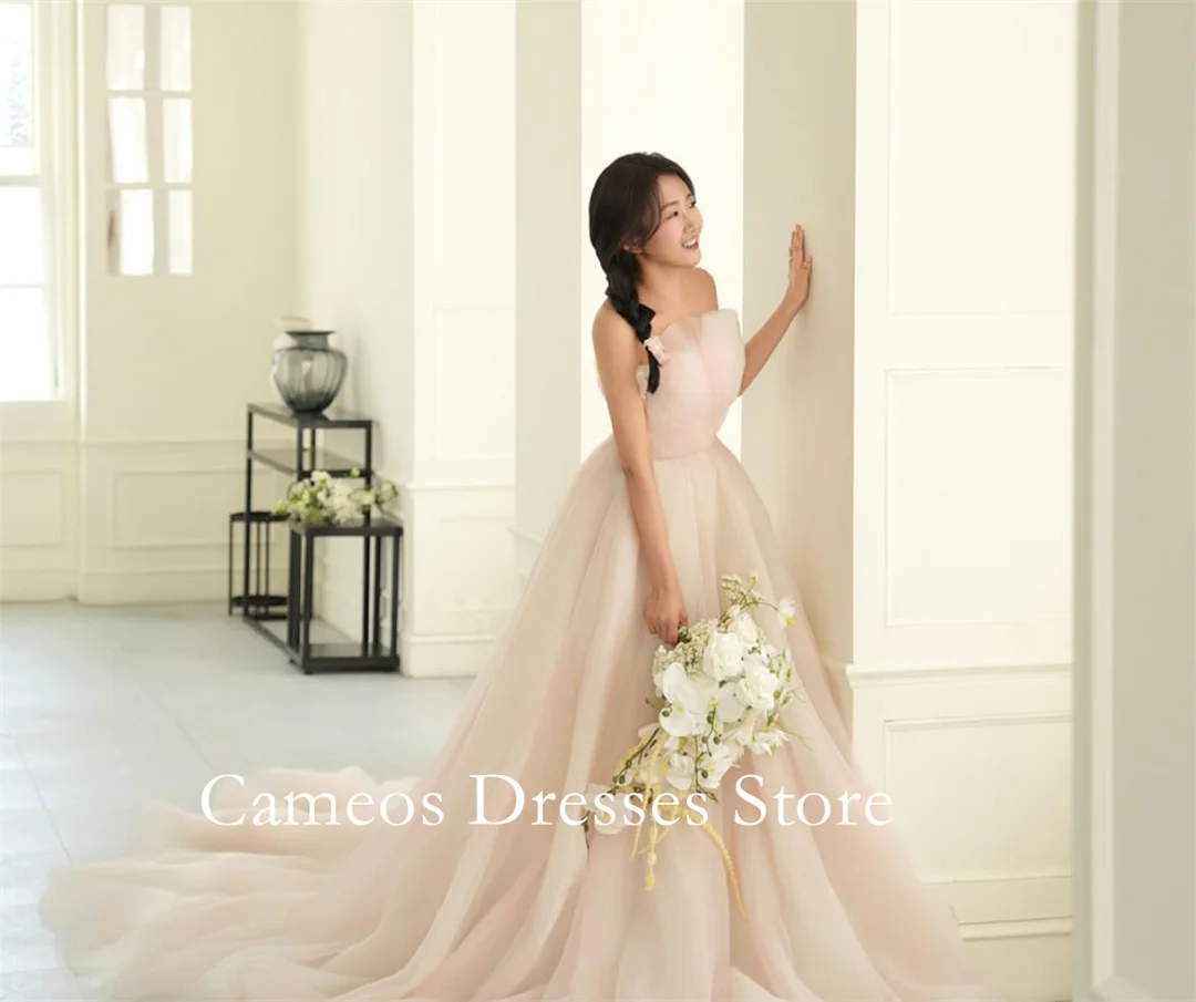 

SONDR светло-розовые свадебные платья без бретелек по индивидуальному заказу, корейские платья трапециевидной формы без рукавов из органзы, женские свадебные платья