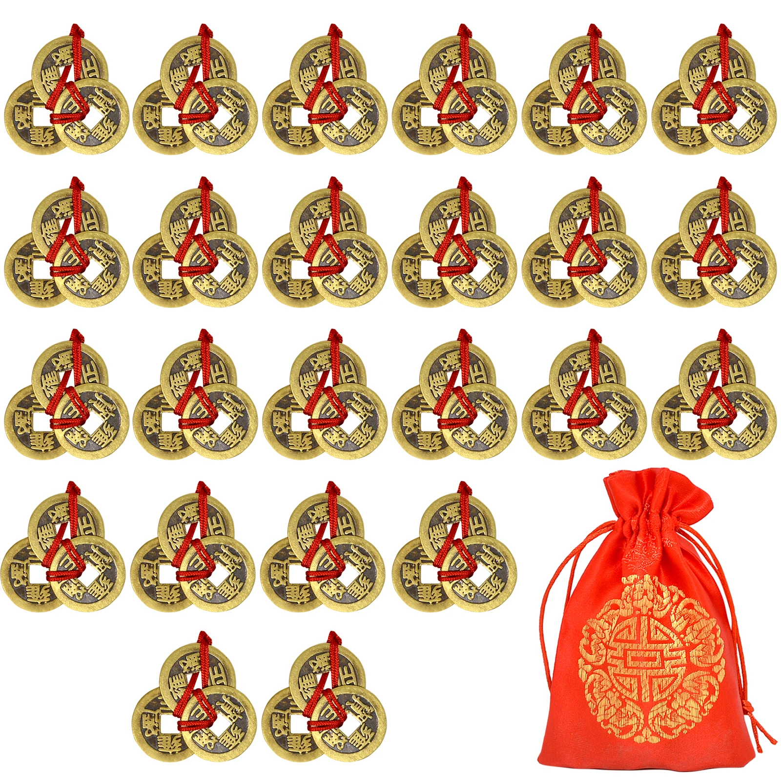PPX 6 Pezzi Monete Cinesi Fortunate Monete della Fortuna Nodo Cinese Monete Souvenir Feng Shui Monete I-Ching Monete Tradizionali con Filo Rosso per Ricchezza e Successo Buona Fortuna e Salute