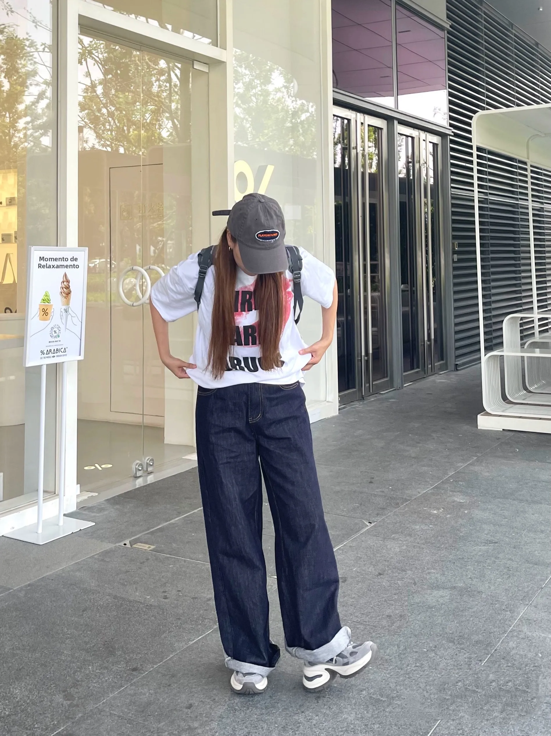 Calças Jeans Azuis de Perna Reta Estilo Americano, Calças Largas e Soltas para Homens e Mulheres, Estilo Básico Cleanfit, Jea...
