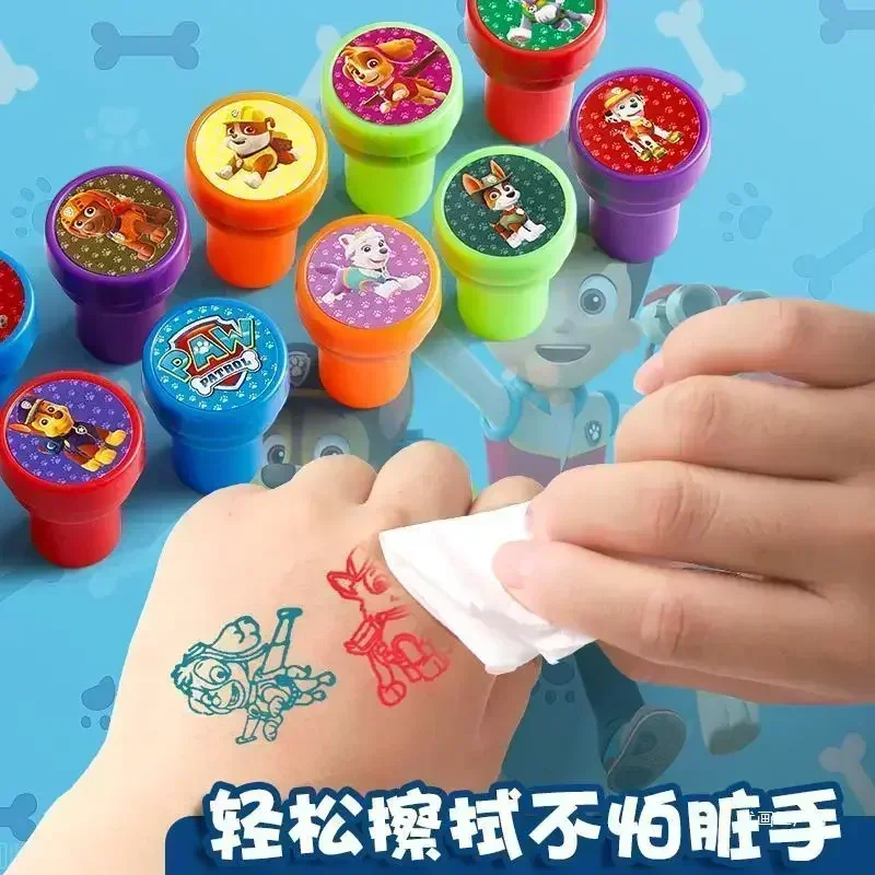 Colorido Pattern Stamp Toys para bebê, Paw Patrol Cartoon, Chase Marshall, Rubble, Skye Action Figures, Birthday Party Gifts, 10 pcs