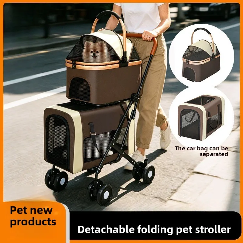 New upper and multi-layer pet stroller, universal for cats and dogs, spacious detachable and detachable hand cart