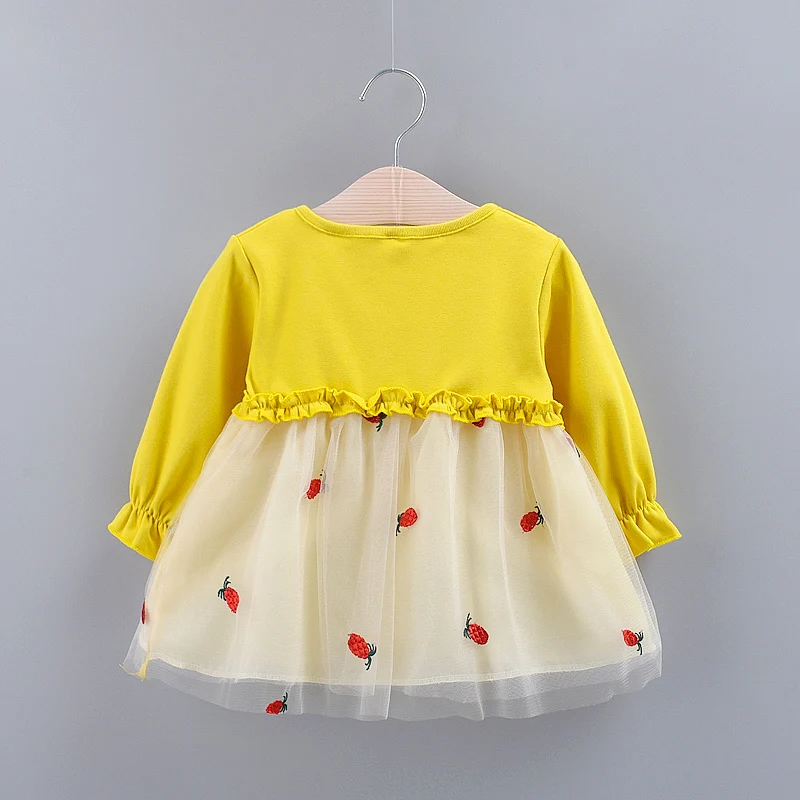 Spring And Autumn New Baby Girl Princess Dress, Pineapple Embroidered Children\'S Long Sleeve Clothes (1-3 Years Old)