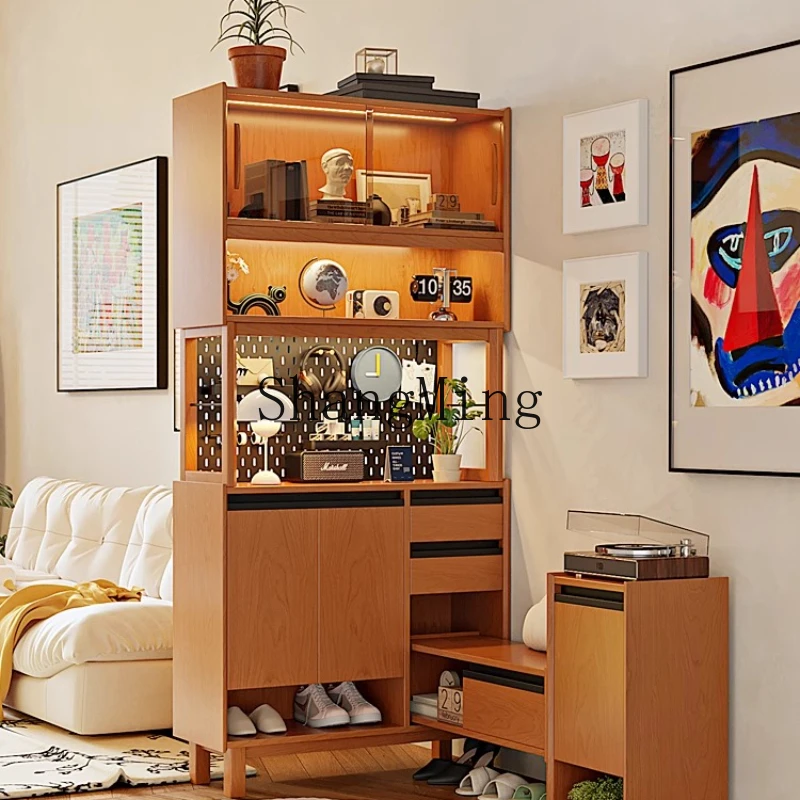 FG   solid wood corner entrance cabinet integrated home telescopic shoe change stool living room cherry wood partition cabinet