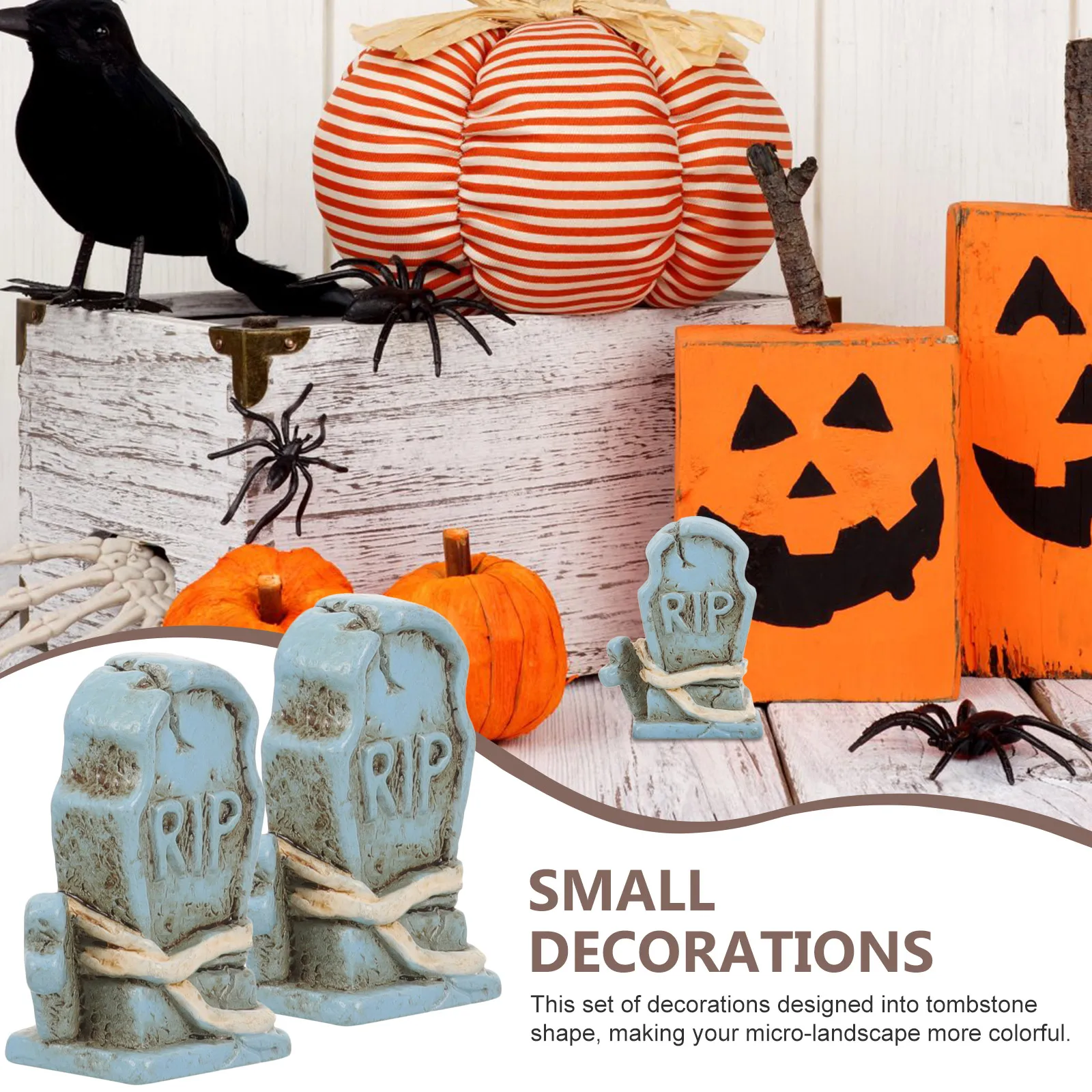 

10 Pcs Blue Tombstone Ornaments Halloween Decoration s Pumpkin Miniature Tombstones Resin Props
