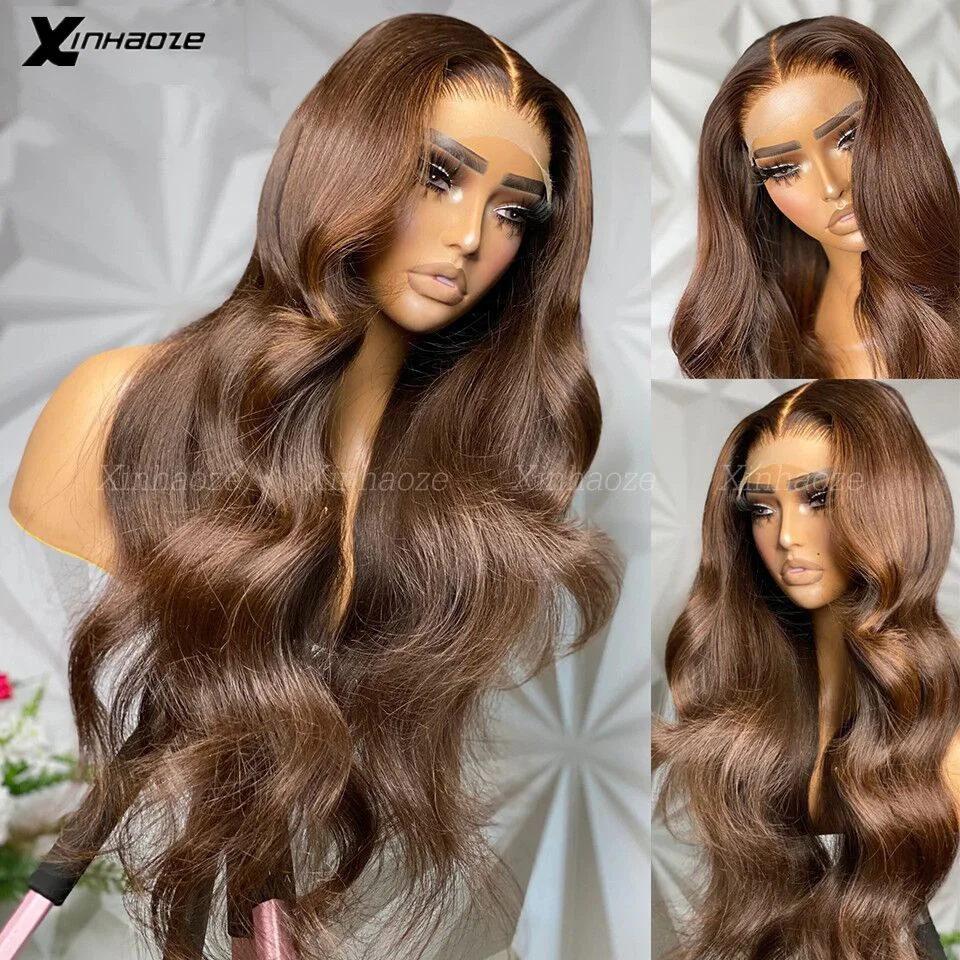 Chocolate Brown Human Hair Wigs Brazilian Body Wave 360 Lace Frontal Wigs For Black Women #4 Colored Dark Brown Silk Top Wigs