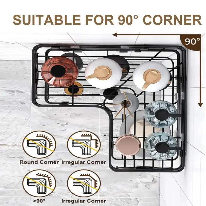 5Pcs Corner Shower Caddy Bathroom Organizer No Drilling Wall Mounted Stainless Steel Storage Rack Rustproof Shampoo Shelf with Hooks Toothpaste Holder Space Saver Bathroom Accessories Black