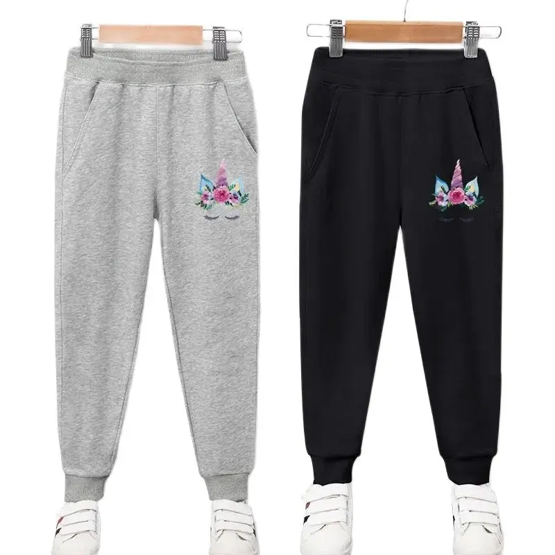 Mädchen Cartoon Einhorn Druck Jogginghose Kinder Elastische Taille Sport Hosen Kinder Frühling Herbst Baumwolle Dünne Hosen