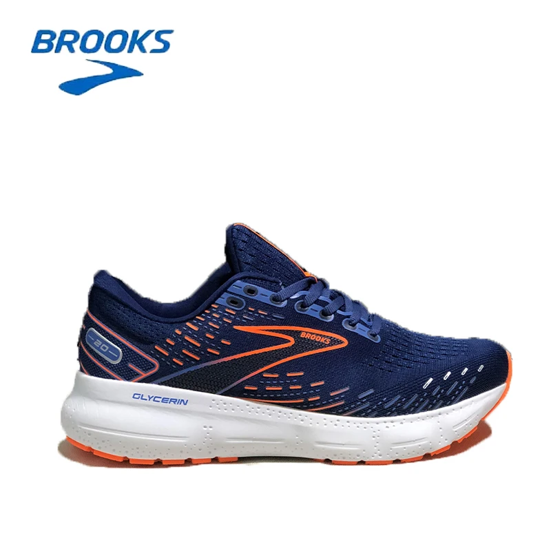 BROOKS Men Women Running Shoes Glycerin 20 Blue Depths Palace Blue Orange Long-Distance Road Sport Training Casual Sneakers