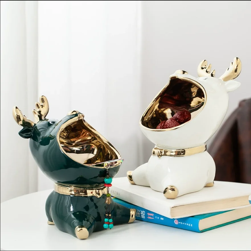 

Couple Deer Ceramic Ornament Living Room Light Luxury Style Girl Key Storage Desktop Cute Home Entrance Decoration