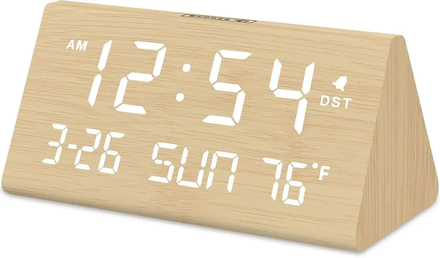 DreamSky Digital Alarm Clock for Bedrooms - Wooden Desk Clock with Date | Day of Week, USB Port, Temperature, Dimmer for Bedside Table, Living Room, Office, Adjustable Volume, Auto DST, Wood Decor