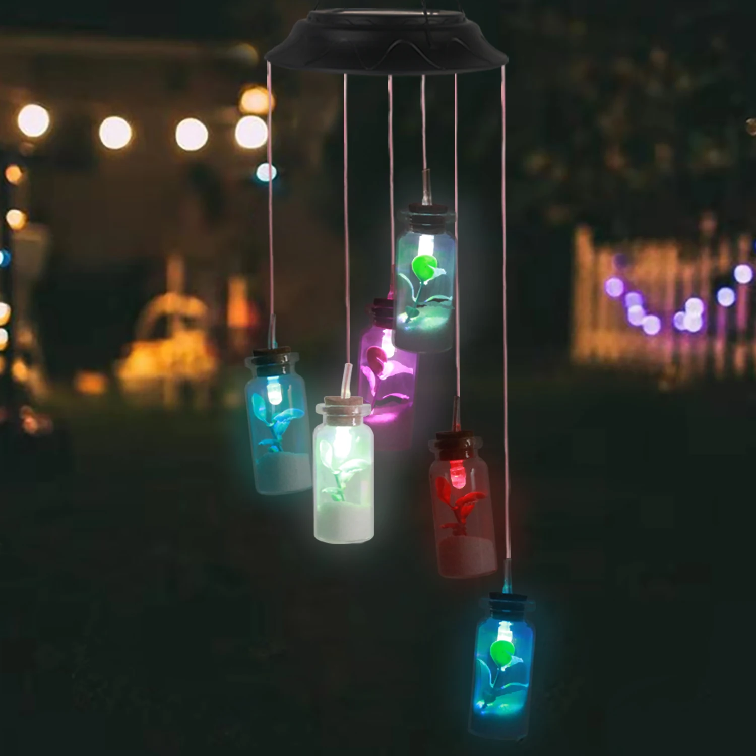 

New Design Solar Wishing Bottle Outdoor Hanging Light LED Color Changing Wind Chime Lamp For Indoor Balcony Decoration