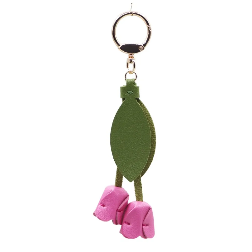 

Sweet Tulip Bag Pendant Dopamine PU Leather Fresh Backpack Decoration Korean Style Bag Match Accessories Floral Lanyard Woman