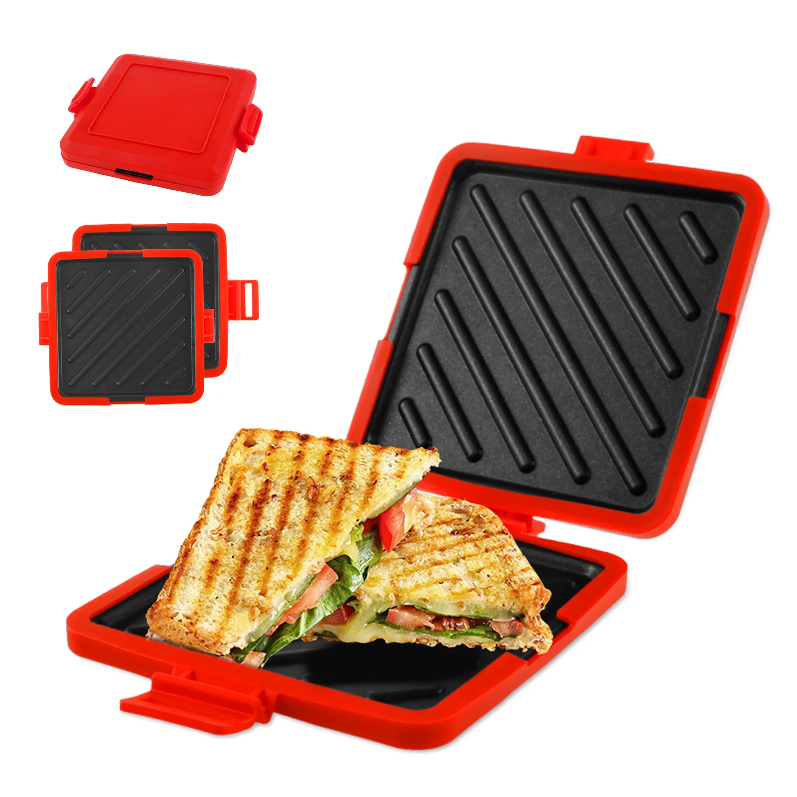 Sandwichera para microondas, máquina para hacer Toastie de queso antiadherente a la parrilla con correas de silicona ajustables para accesorios de cocina para desayuno