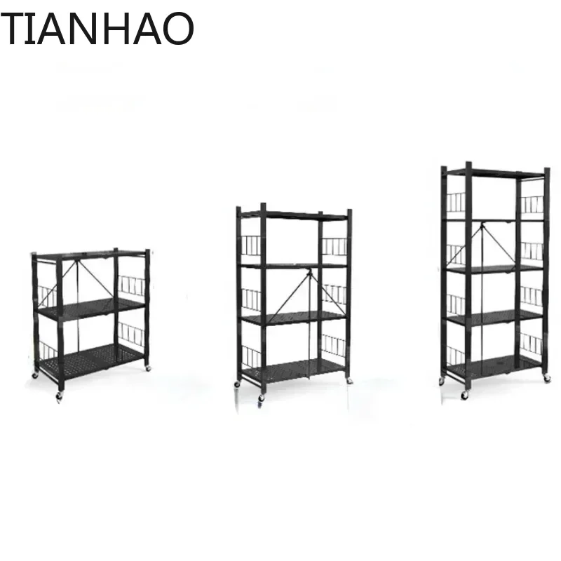 Storage Rack Installation-Free Metal Kitchen Floor Multi-Layer Household Foldable Punch-Free