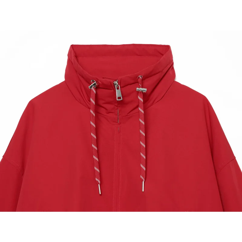 Women New Water Resistant Padded Jacket Stand Collar Drawstring Hem Zip Up Loose Long Sleeve Pocket Cropped Cotton Coat