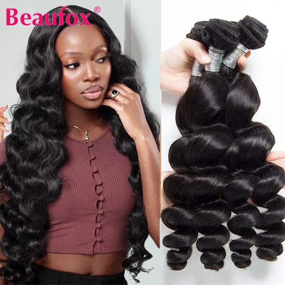 Beaufox Loose Wave Bundles Brazilian Hair Weave Bundles 1/3/4 Pcs Lot Human Hair Bundles Remy Black Human Hair Extension 8-30 In