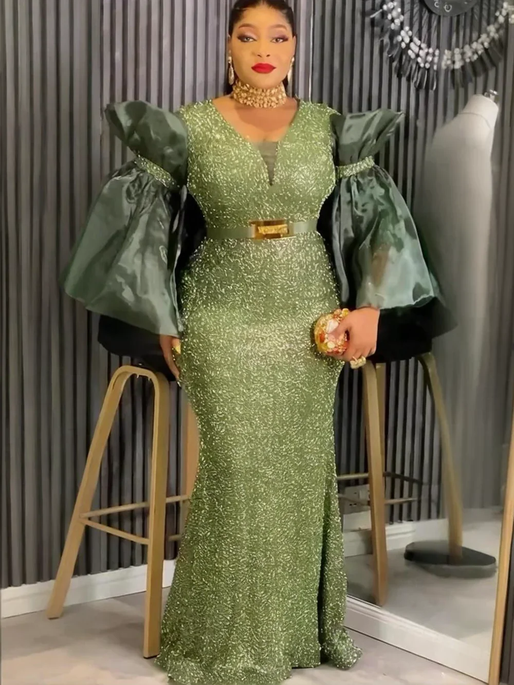 Plus Size African Party Dresses for Women Dashiki Sequin Sexy Bodycon Long Dress Elegant Turkey Muslim Wedding Evening Gown