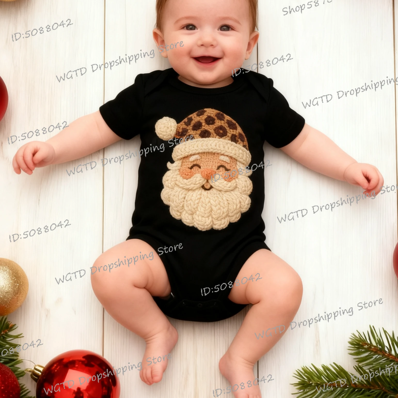 

Santa Claus Crochet Style Print Christmas Baby Bodysuit Short Sleeve Cotton Xmas Rompers Vintage Merry Christmas Holiday Outfits