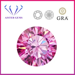 Rosa Sakura Moissanite Pedras Preciosas Soltas, Diamantes De Laboratório De Corte Redondo, Tester De Diamante Com Relatório GRA, 3EX, 0.5 a 5.0ct