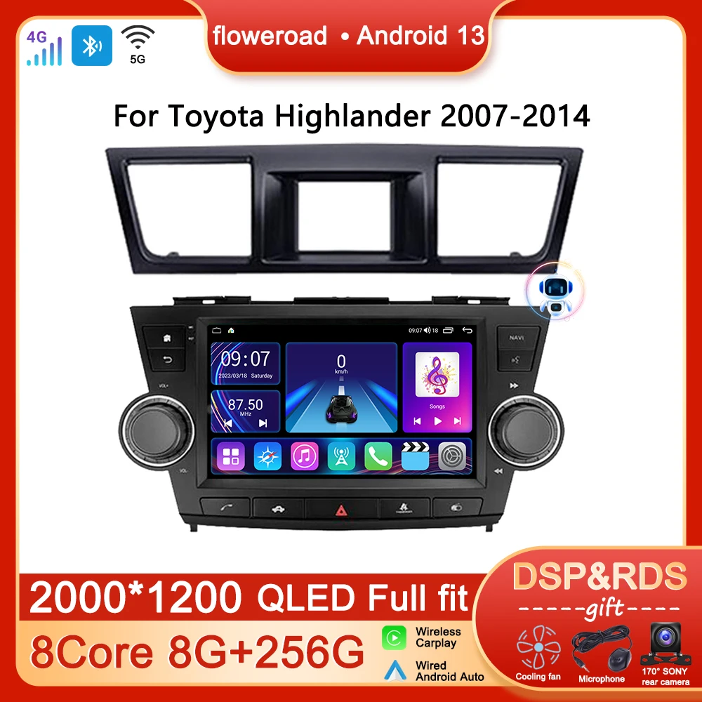 

Автомагнитола Carplay, мультимедийный плеер на Android для Toyota Highlander 2007-2014 с GPS-навигацией, 4G, без dvd, типоразмер 2DIN