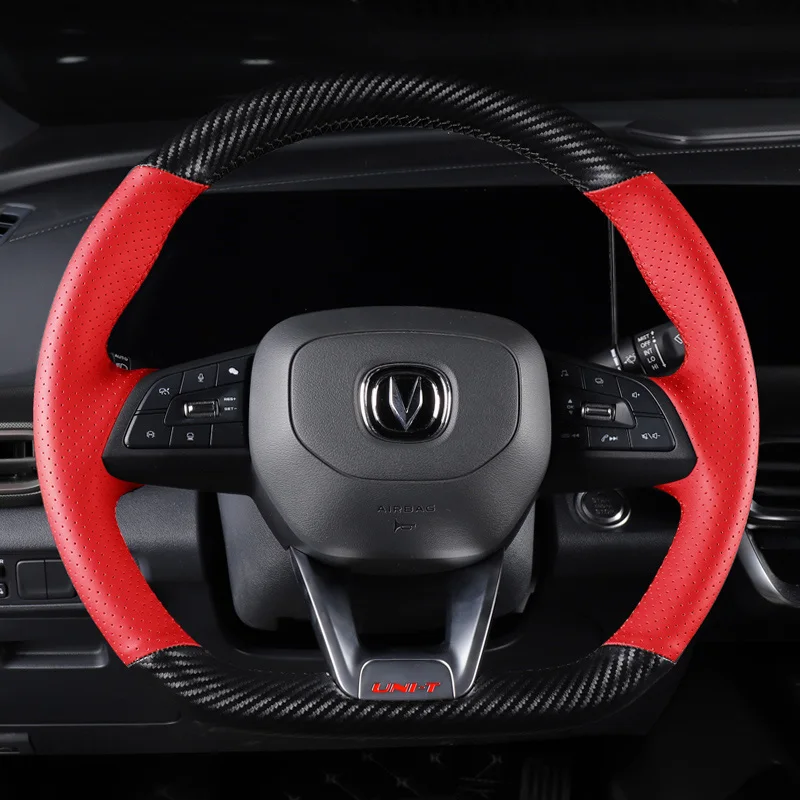 For Changan UNIT EADO PLUS 2th CS55 Hand Sewn Needle Thread Car Steering Wheel Cover Accessories Leather carbon fibre comfort