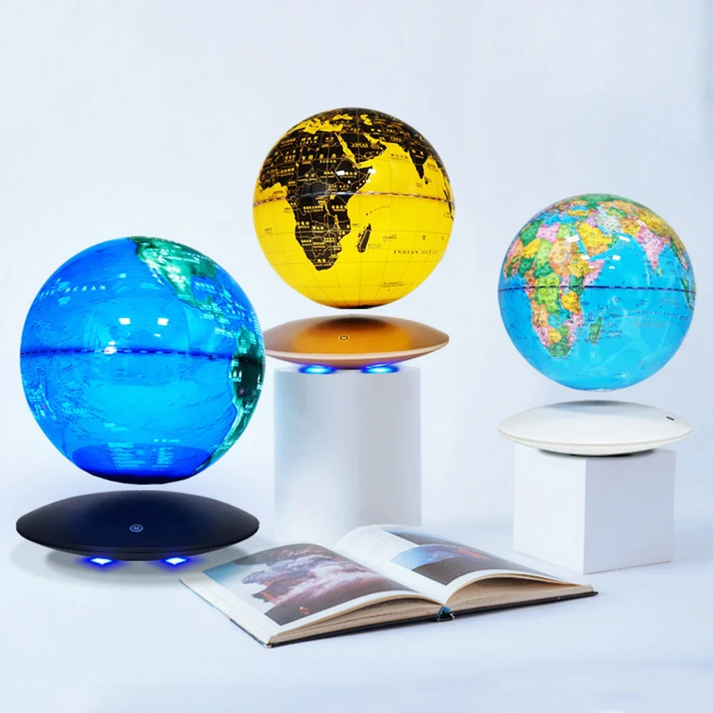 20cm 8 Inch Desk Geographic Teaching Interactive World English Map Magnetic Levitating Floating RGB LED Light Plastic Globe