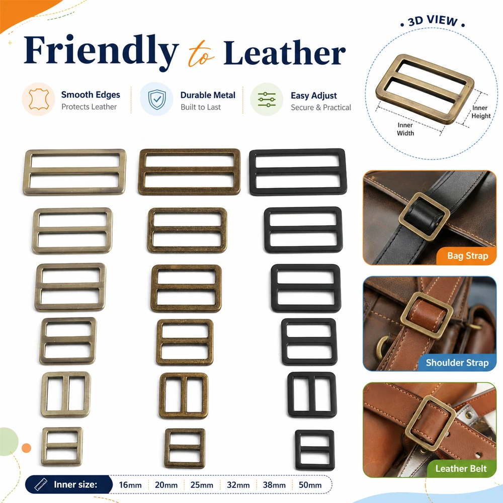 50PCS 13-50mm Metal Flat Tri-glide Buckle Square Ring Adjuster Buckle For Leather Craft Bag Strap Garment Luggage Accessories