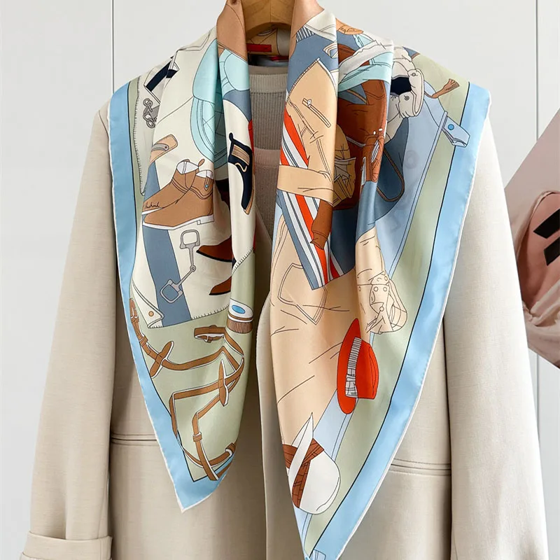 

Шелковый платок 90x90 см, 100% твил, для женщин, весенний, модный, для шеи и головы, с ручной подгибкой края