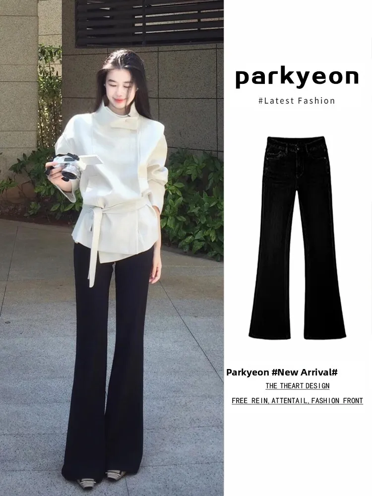 

American Style Sexy Black Slim High Waist Flared Jeans Women's Small Size Autumn Winter Long Pants Hoof Shape