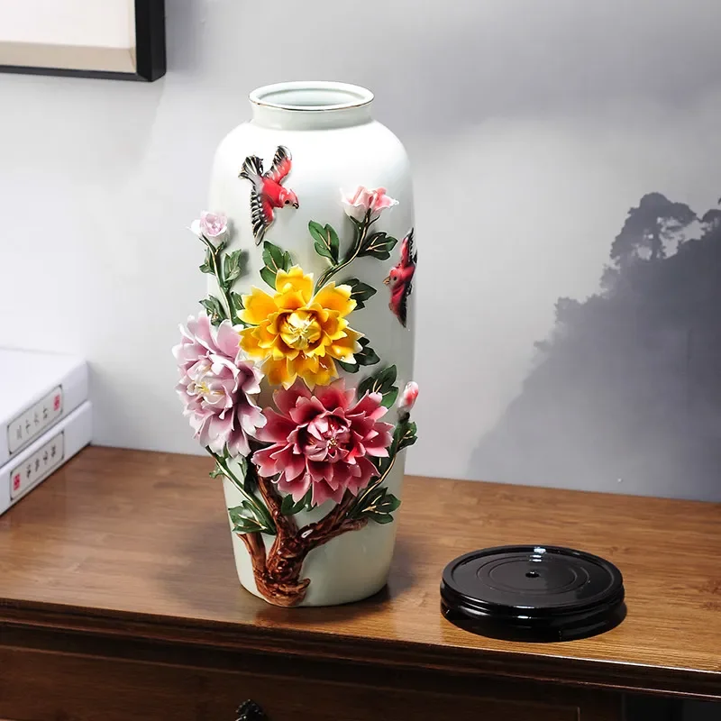 Enamel color new Chinese style living room Bogu frame ceramic vase entrance flower ware home decoration housewarming gift