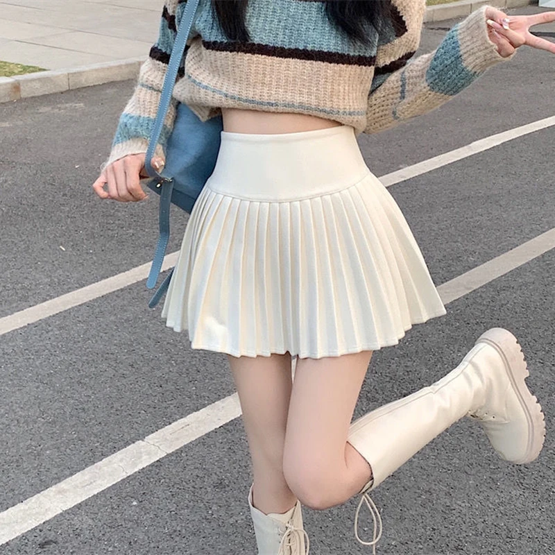 

Eleastic High-Waist Pleated Skirt Women Solid Jk Pretty Style Harajuku Cheerleader A-Line Tennis Sports Harajuku Girl Dress