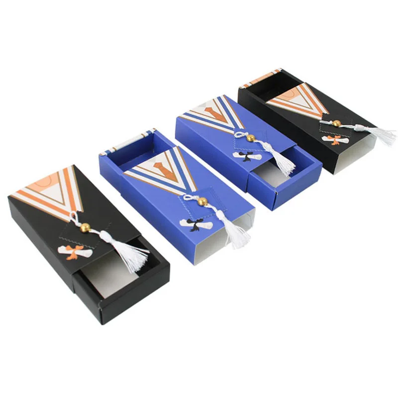 10/20Pcs Bachelor's Hat Drawer Candy Box Graduation Doctor Dress Hat Favor Gift Boxes With Tassels Celebration Party Decoration