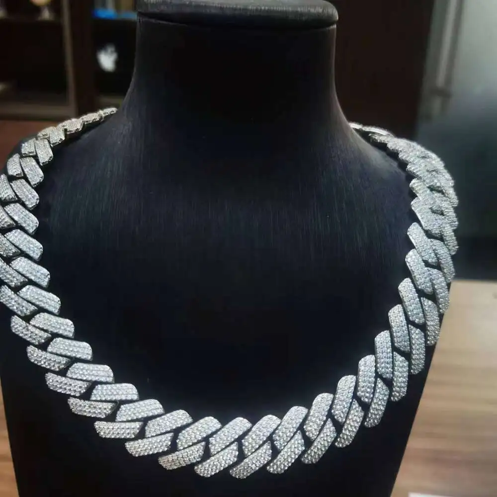 

925 Silver Ice Out 12mm 15mm 18mm 20mm Diamond Cuban Link Chain Mens Moissanite Rapper Hip Hop Chain Cuban Link