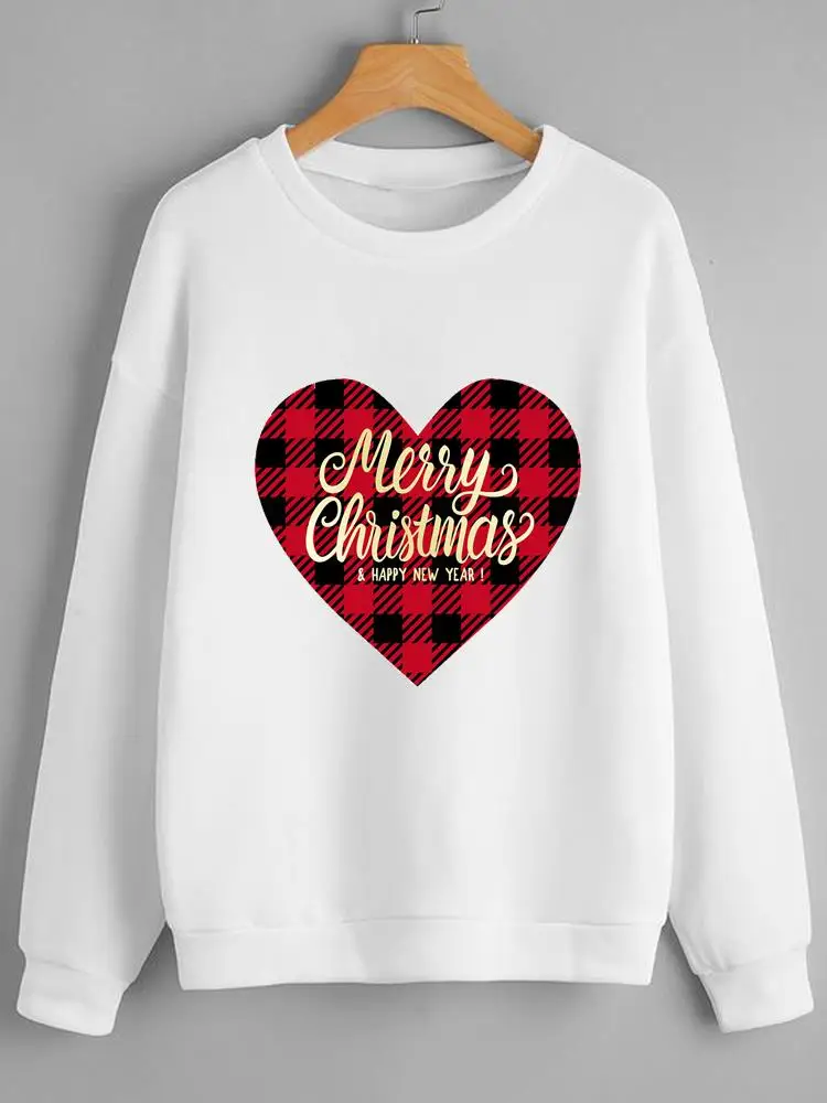 

Plaid Love Heart 90s Women Holiday Clothing Christmas New Year Print Female Pullovers Lady Fashion Woman Graphic Sweatshirts