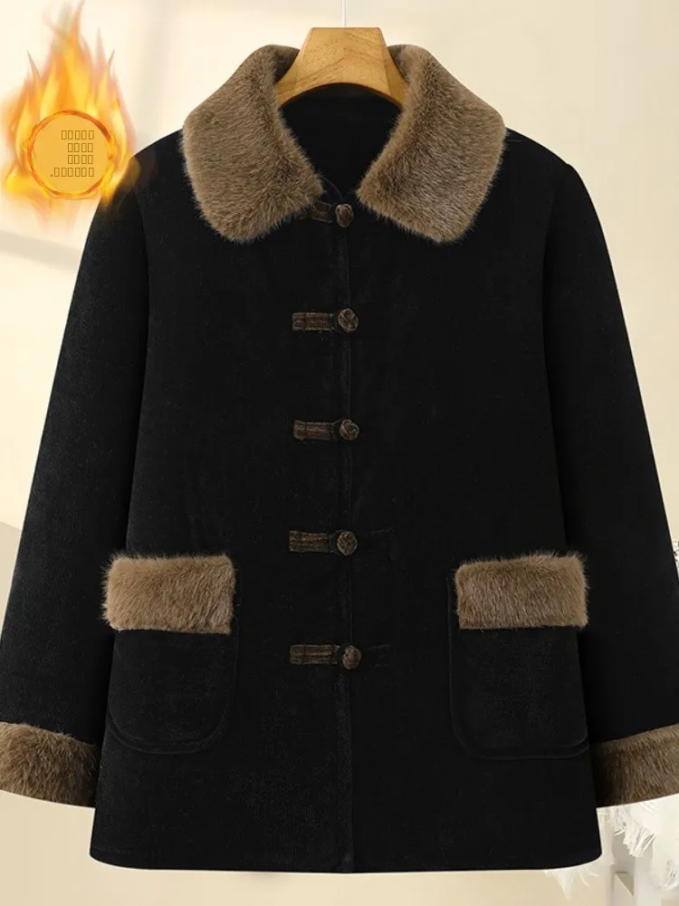 

Thiened Fce Lined Cotton Jaet Stand Collar Warm Winter Coat for Middle-Aged And ly Women Autumn Winter Versatile ...
