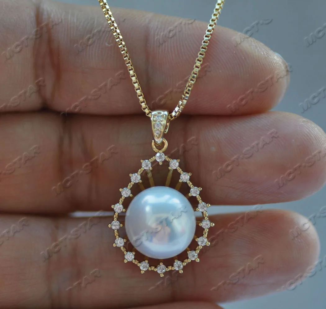 Z11860 12mm White Round Freshwater Pearl Drop Pendant