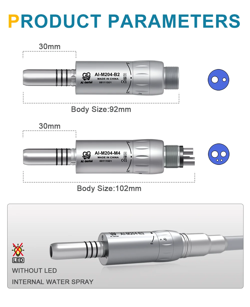 Dental Inner Water Air Motor Slow Speed Handpiece Parts AI-M204/M205 Non-LED Turbine Connector AI-M205LG LED Generator Series