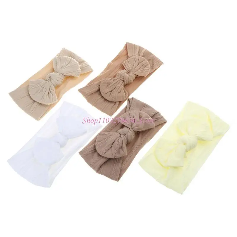 R6FD Large Bow Headband for Baby Girl Newborn Headdress Baby Hair Bow Elastic Headband Cable Knit Hairwrap Infant Photo Props