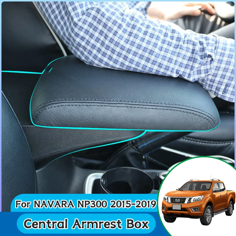 Leather Adjustable Armrest Cover For Terra For Navara NP300 D23 2015-2019 Car Console Lid Storage Cushion Pad