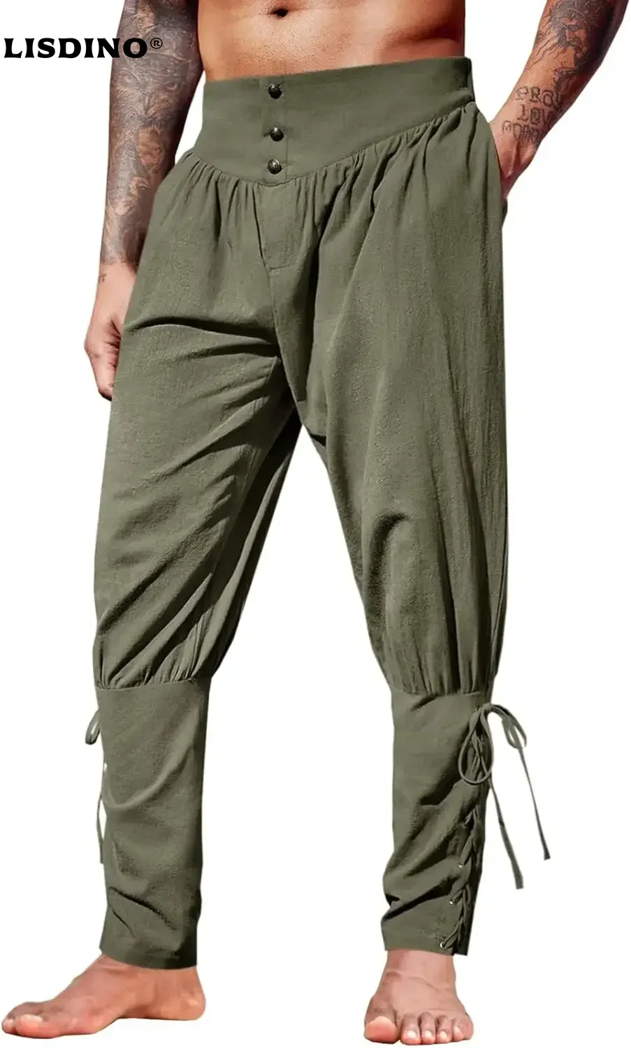 

1Ankle Pants Renaissance Viking Pirate Lace Up Tapered Halloween Linen Costume Trousers Ropa Para Hombre